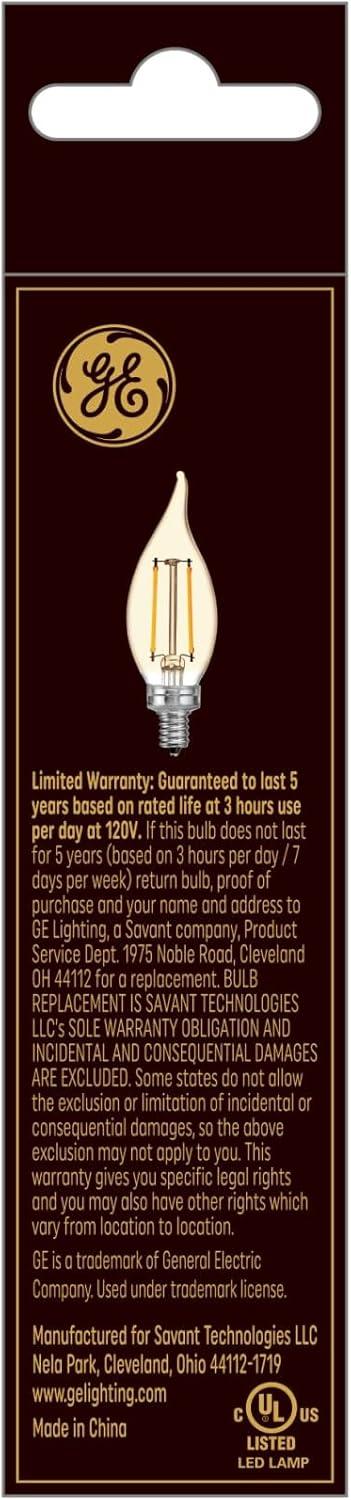 imageGE Vintage Style LED Light Bulbs 40 Watt Amber Finish Warm Candle Light Decorative Bulb Small Base 1 PackAmber