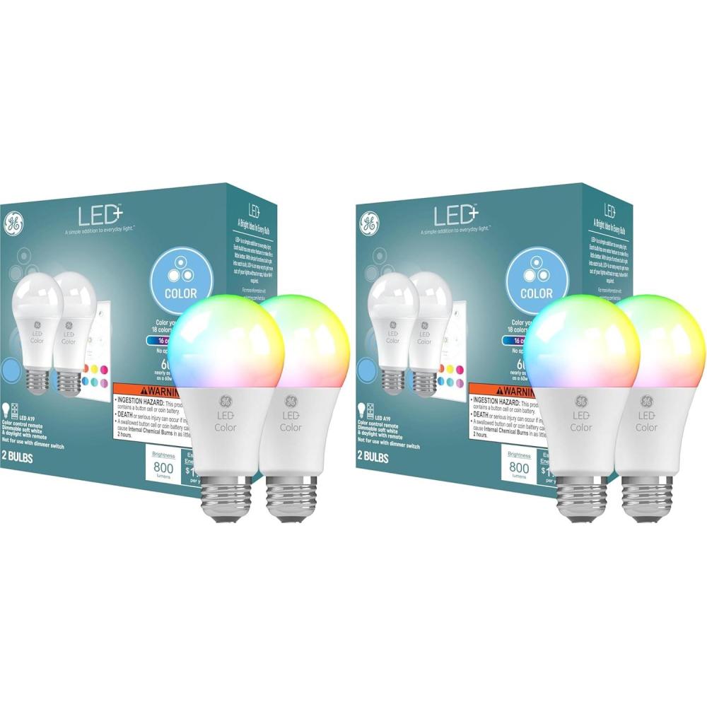 imageGE LED Color Changing LED Light Bulbs with Remote 95W No App or WiFi Required A19 3 Pack2 Bulbs Pack of 2