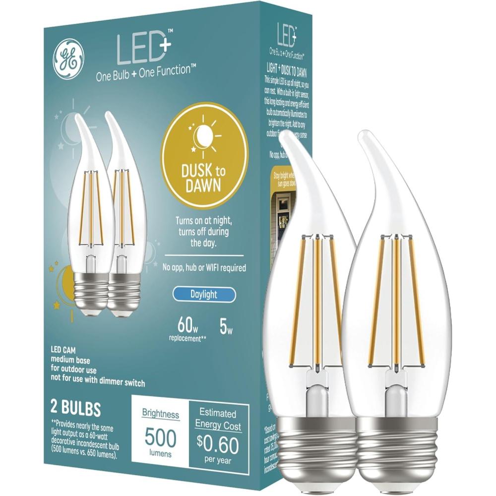 imageGE LED Dusk to Dawn LED Light Bulbs Security Lights 60 Watt Replacement Decorative ST19 Bulbs Medium Base Color Select 2 PackDaylight