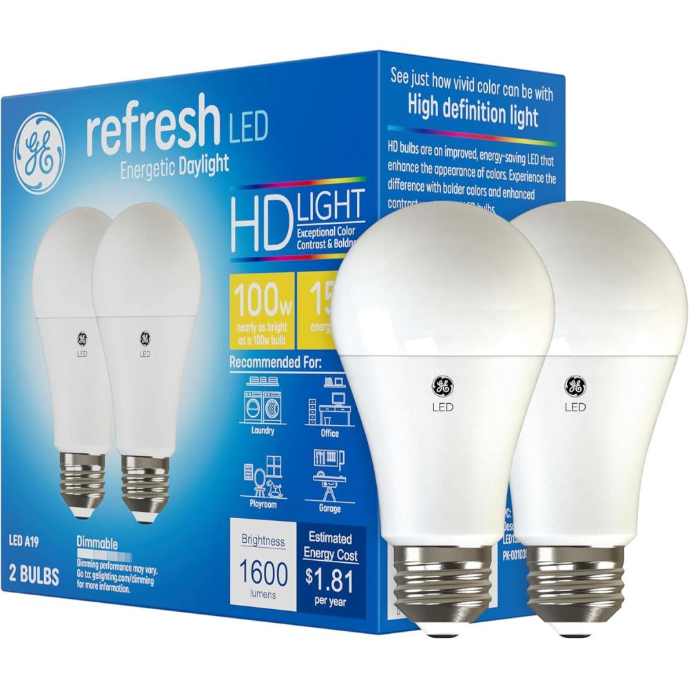 imageGE Refresh LED Light Bulbs 10 Watts 60 Watt Eqv Daylight HD Light A19 Standard Bulbs 4 Pack2 Count Pack of 1