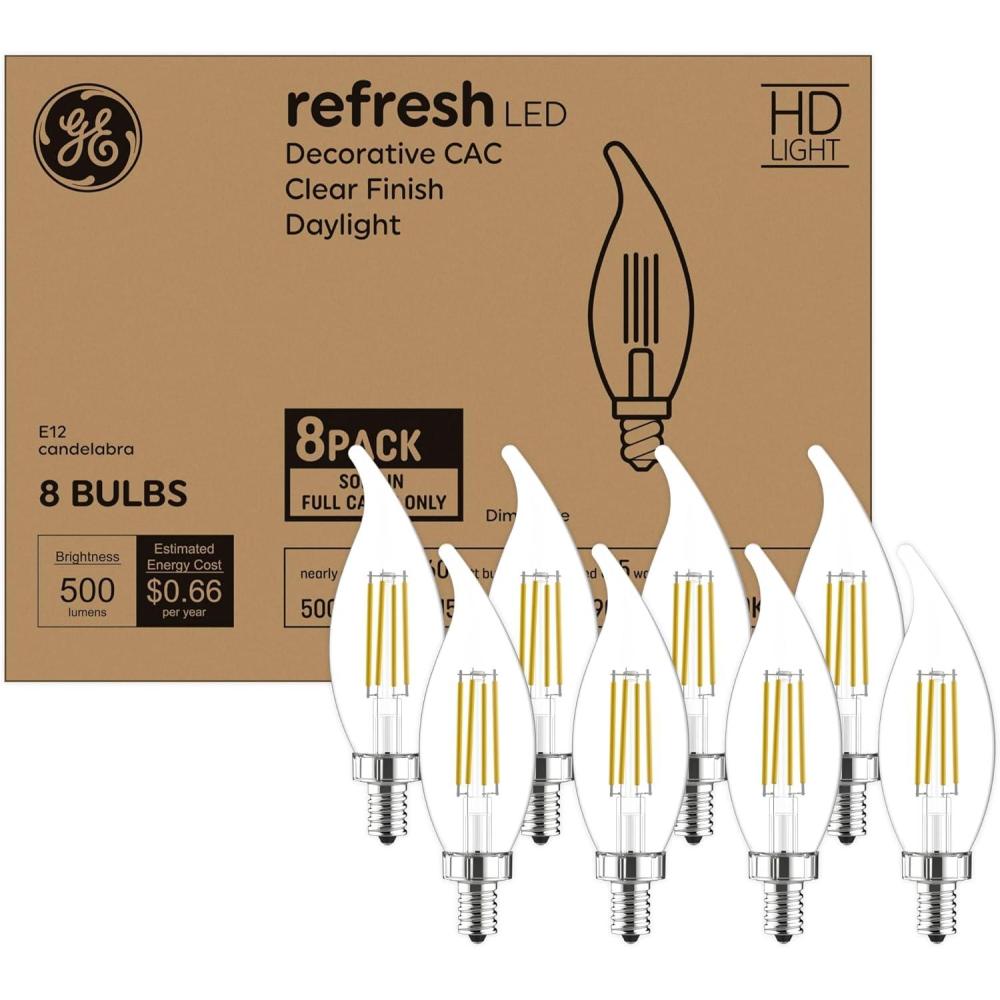 imageGE Refresh LED Light Bulbs 60 Watt Eqv Daylight Decorative Bulbs Small Base 8 PackDaylight