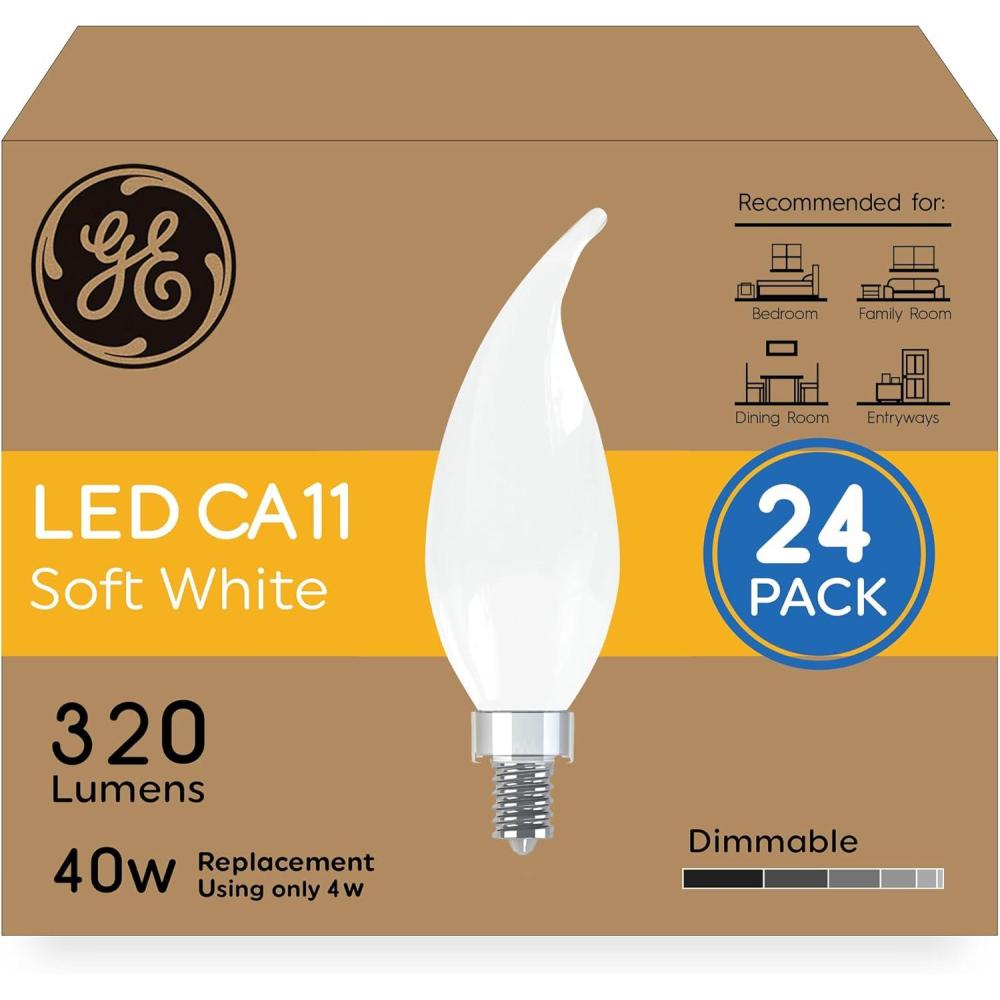 imageGE Relax HD LED Light Bulbs CA11 Decorative Bulbs Soft White 40W Equivalent Dimmable Frosted Finish E12 Candelabra Base 24 Pack24 Pack