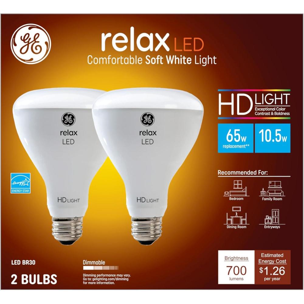 imageGE Relax LED Indoor Floodlight Bulbs 105 Watt 65 Watt Equivalent Soft White Medium Base Dimmable 4 Pack65 Watt Eqv