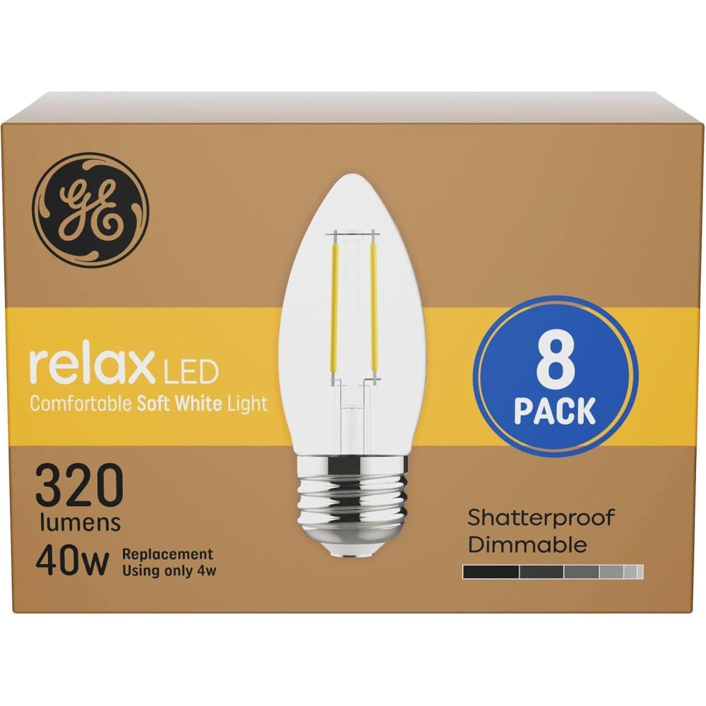 imageGE Relax LED Light Bulbs 60 Watt Soft White Decorative Bulbs Clear Small Base 8 PackB11