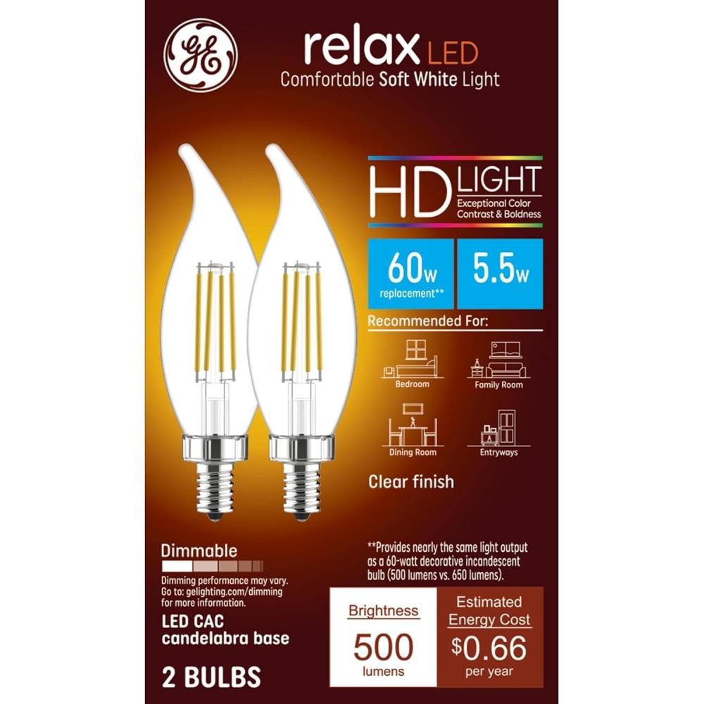 imageGE Relax LED Light Bulbs 60W Soft White Candle Lights Clear Decorative Light Bulbs Small Base 8 PackSoft White