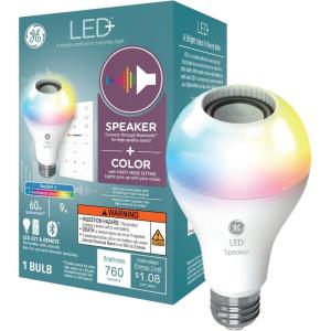 GE LED+ A21 LED Light Bulb, Indoor Color Changing Wireless Blutooth Speaker Light with Remote, 9W, Multicolor and Soft White (1 Pack)(Indoor Daylight + Multicolor)