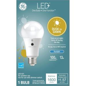 GE LED+ Dusk to Dawn A21 LED Light Bulbs, Automatic On/Off Outdoor Light, Soft White, 13W (3 Pack)(Daylight)