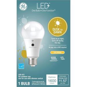 GE LED+ Dusk to Dawn A21 LED Light Bulbs, Automatic On/Off Outdoor Light, Soft White, 13W (3 Pack)(Soft White)