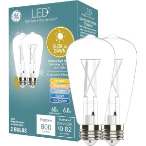 GE LED+ Dusk to Dawn LED Light Bulbs, Security Lights, 60 Watt Replacement, Decorative ST19 Bulbs, Medium Base, Color Select (2 Pack)(Color Select)