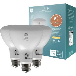 GE LED+ Timer A19 LED Light Bulbs, Built-in Automatic Indoor Timer Light, 8W, Soft White (4 Pack)(BR30)
