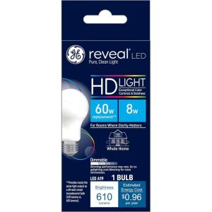 GE Lighting Reveal LED Light Bulbs, 9 Watt (60 Watt Equivalent) HD+ Light, Standard Bulb Shape, Medium Base, Dimmable (2 Pack), White(60 Watt)