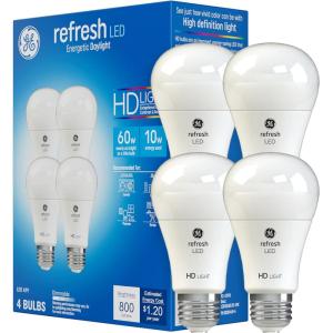 GE Refresh LED Light Bulbs, 10 Watts (60 Watt Eqv) Daylight HD Light, A19 Standard Bulbs (4 Pack)(4 Bulbs)