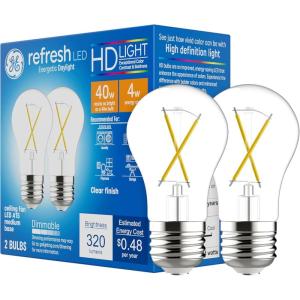 GE Refresh LED Light Bulbs, 60 Watt, Daylight, A15 Celling Fan Bulbs, Clear Finish (2 Pack)(Clear 320 Lumens)