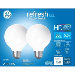 GE Refresh LED Light Bulbs, 60 Watt, Daylight, G25 Globe Bulbs, Medium Base (2 Pack)(2 Bulbs)