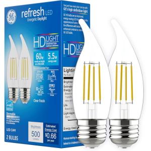 GE Refresh LED Light Bulbs, 60 Watt Eqv, Daylight, Decorative Clear Bulbs, Medium Base (2 Pack)(Daylight)