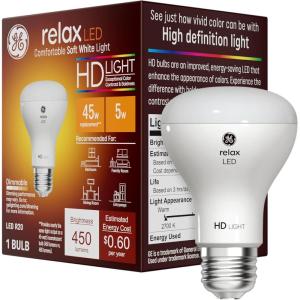 GE Relax LED Light Bulb, 45 Watt, Soft White, R20 Indoor Floodlight (1 Pack)