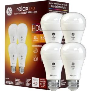 GE Relax LED Light Bulbs, 60 Watt, Soft White, A19 (4 Pack)(40W – 4pk)