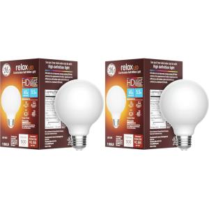 GE Relax LED Light Bulbs, 60 Watt, Soft White, G25 Globe Bulbs, Medium Base (2 Pack)(Frosted)