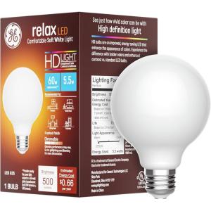 GE Relax LED Light Bulbs, 60 Watt, Soft White, G25 Globe Bulbs, Medium Base (2 Pack)(G25)