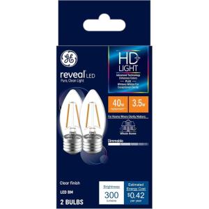 GE Reveal LED Light Bulbs, Candle Lights, 40 Watts, Clear Decorative B11 Bulbs, Medium Base (2 Pack)