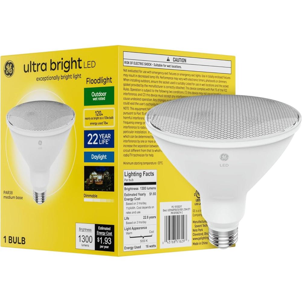 imageGE Ultra Bright LED Light Bulb 120 Watt PAR38 Outdoor Floodlight Daylight 1 Pack