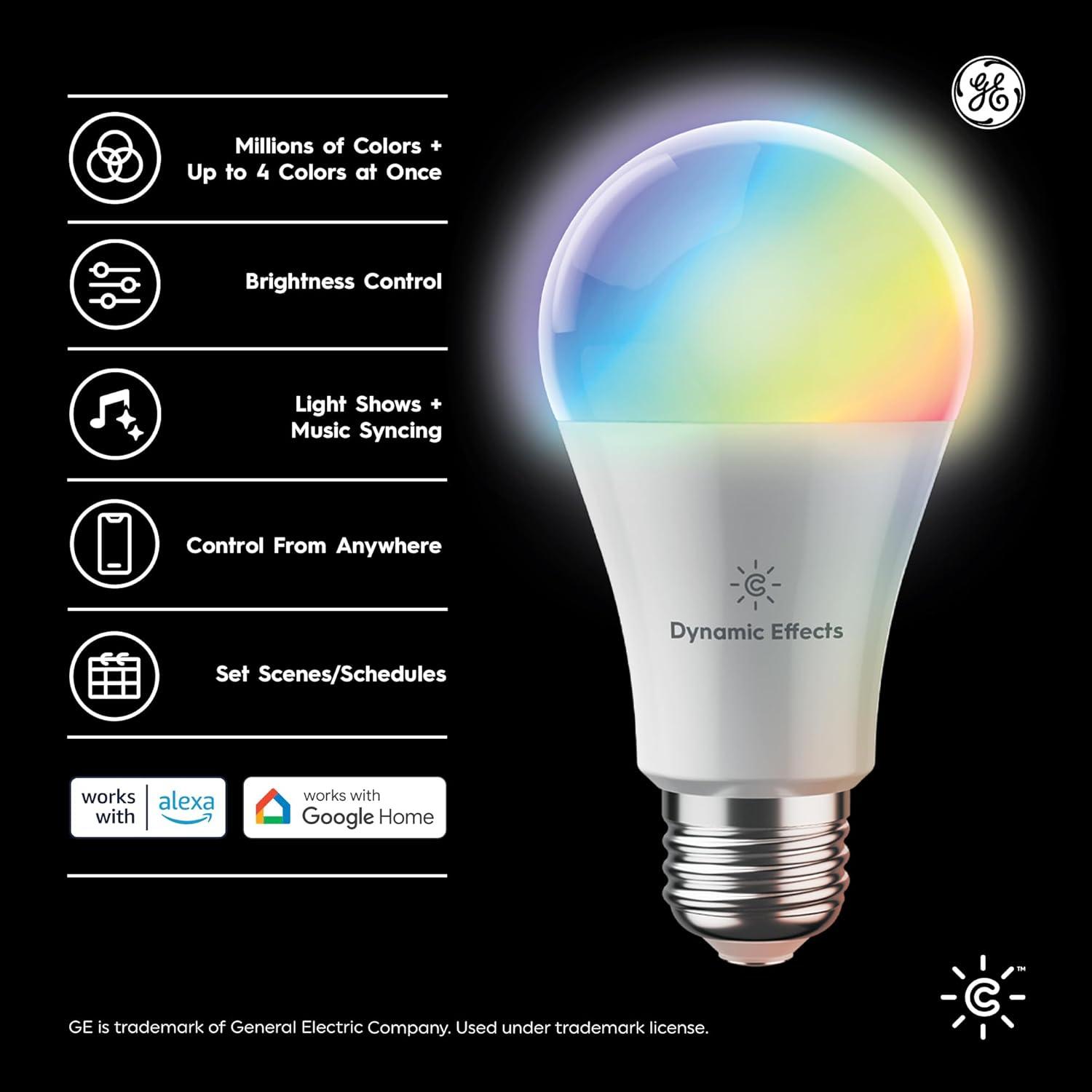 imageCync GE Dynamic Effects BR30 Color Changing Light Bulb with Music Sync RGB LED Light Bulb Room Dcor Aesthetic WiFi Smart Light 95 Watts Works with Amazon Alexa and Google 1 BulbMulticolor A19