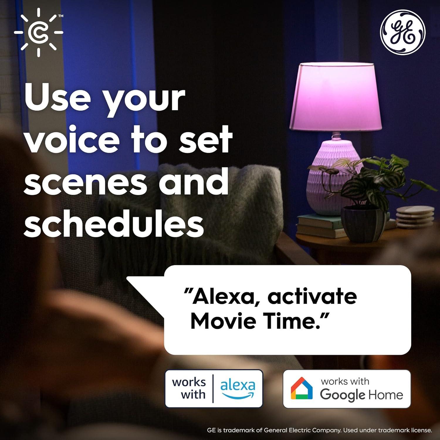 imageCync GE Dynamic Effects BR30 Color Changing Light Bulb with Music Sync RGB LED Light Bulb Room Dcor Aesthetic WiFi Smart Light 95 Watts Works with Amazon Alexa and Google 1 BulbMulticolor A19