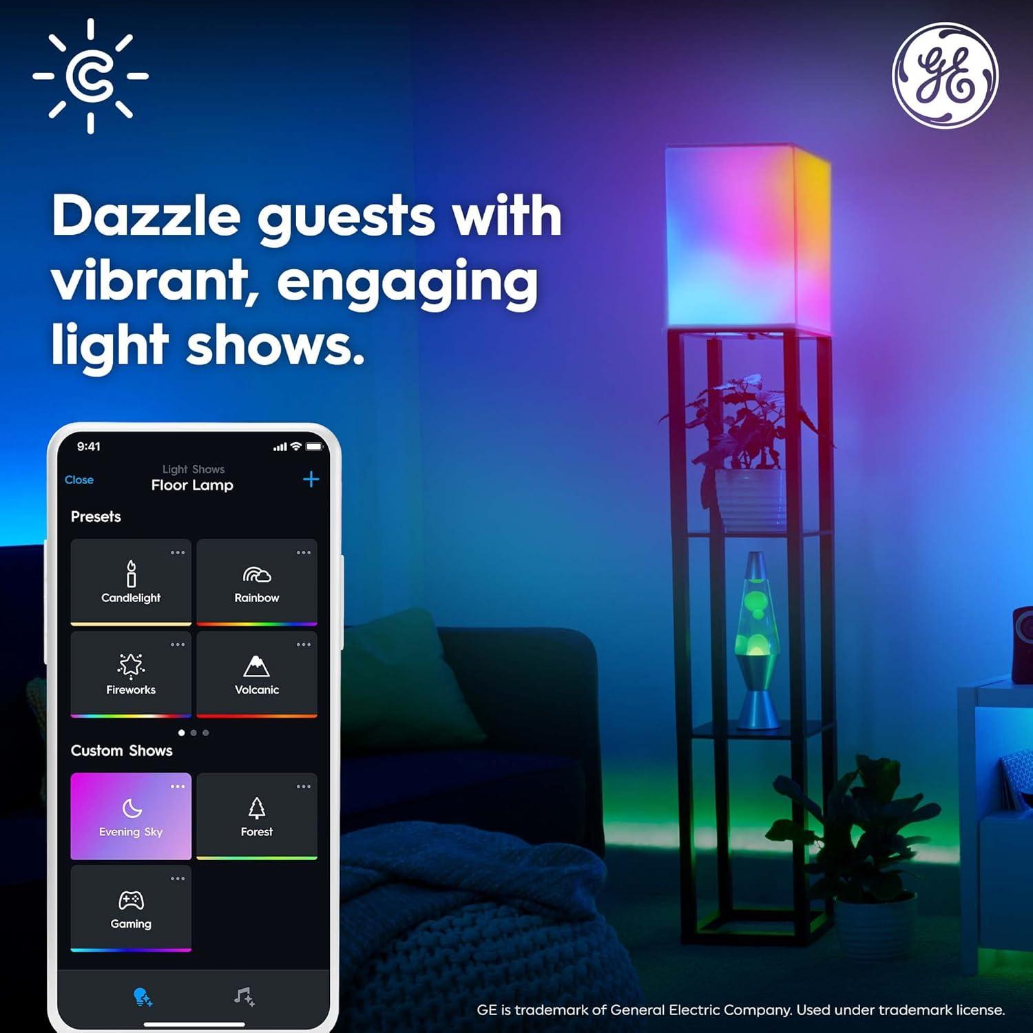 imageCync GE Dynamic Effects BR30 Color Changing Light Bulb with Music Sync RGB LED Light Bulb Room Dcor Aesthetic WiFi Smart Light 95 Watts Works with Amazon Alexa and Google 1 BulbMulticolor A19