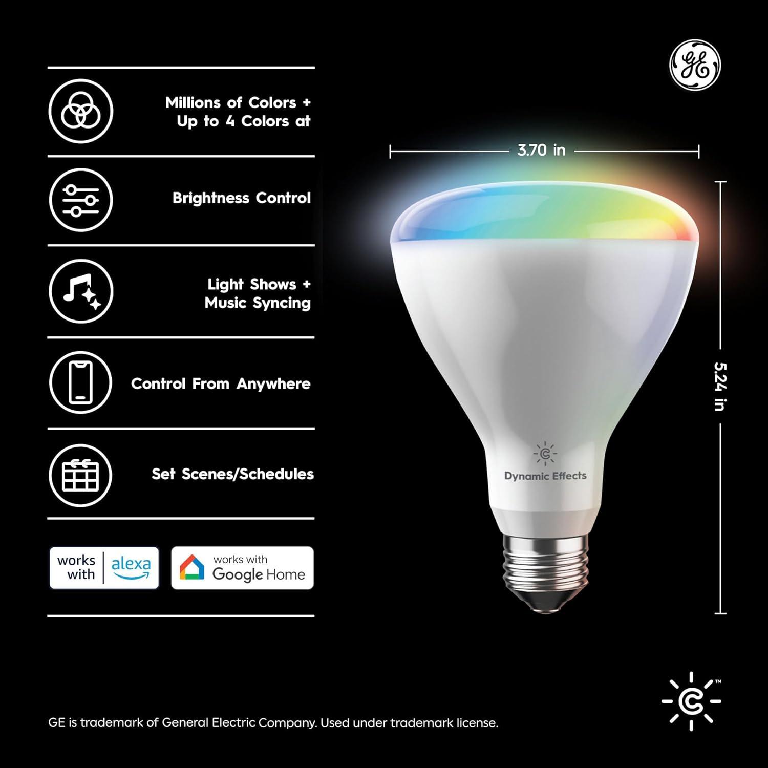 imageCync GE Dynamic Effects BR30 Color Changing Light Bulb with Music Sync RGB LED Light Bulb Room Dcor Aesthetic WiFi Smart Light 95 Watts Works with Amazon Alexa and Google 1 Bulbmulticolor Br30