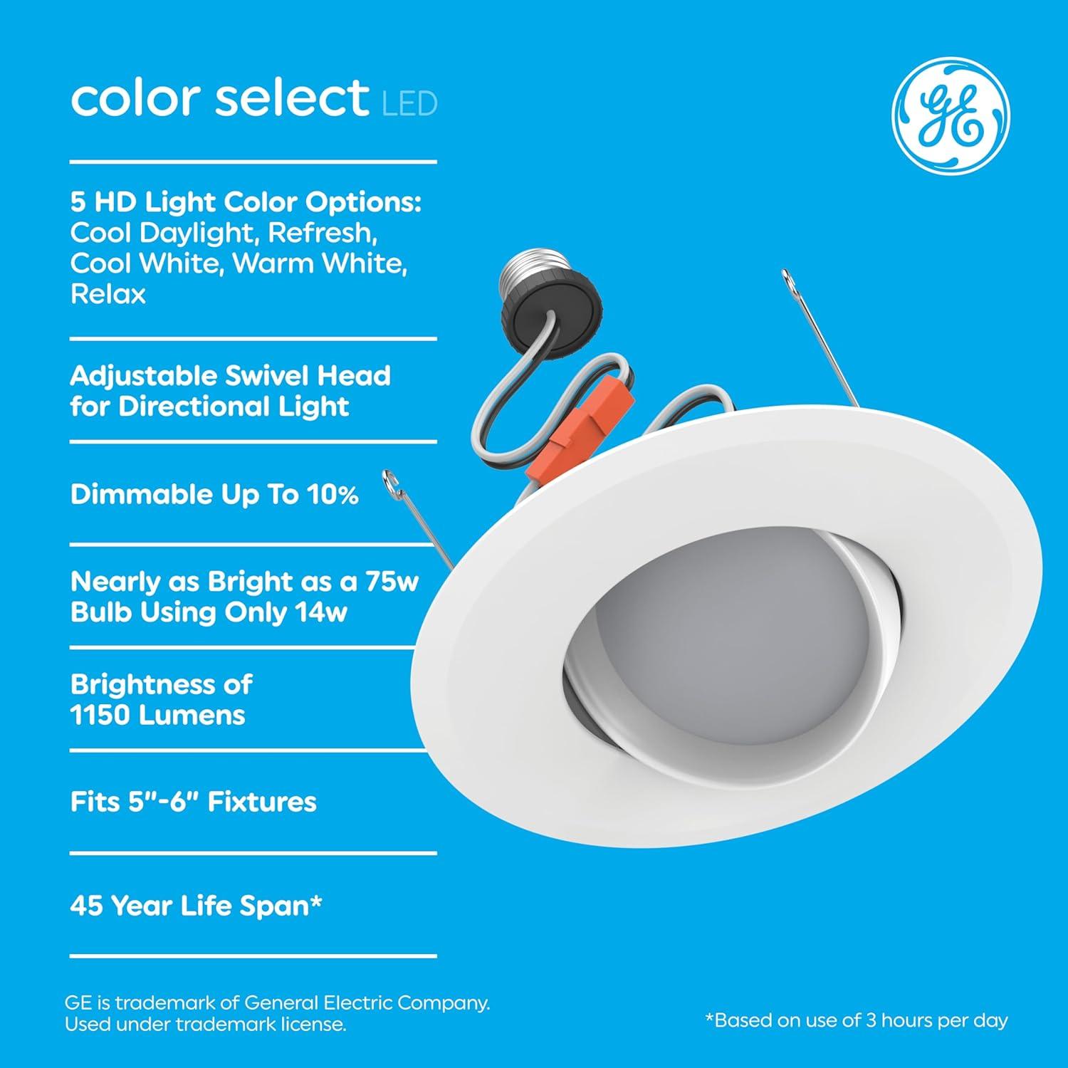 imageGE Color Select LED Recessed Downlight Fixture RS6 Indoor Floodlight 6Inch Multiple Color Temperatures 75 Watt Replacement 3 Pack1150 Lumens  Swivel Head