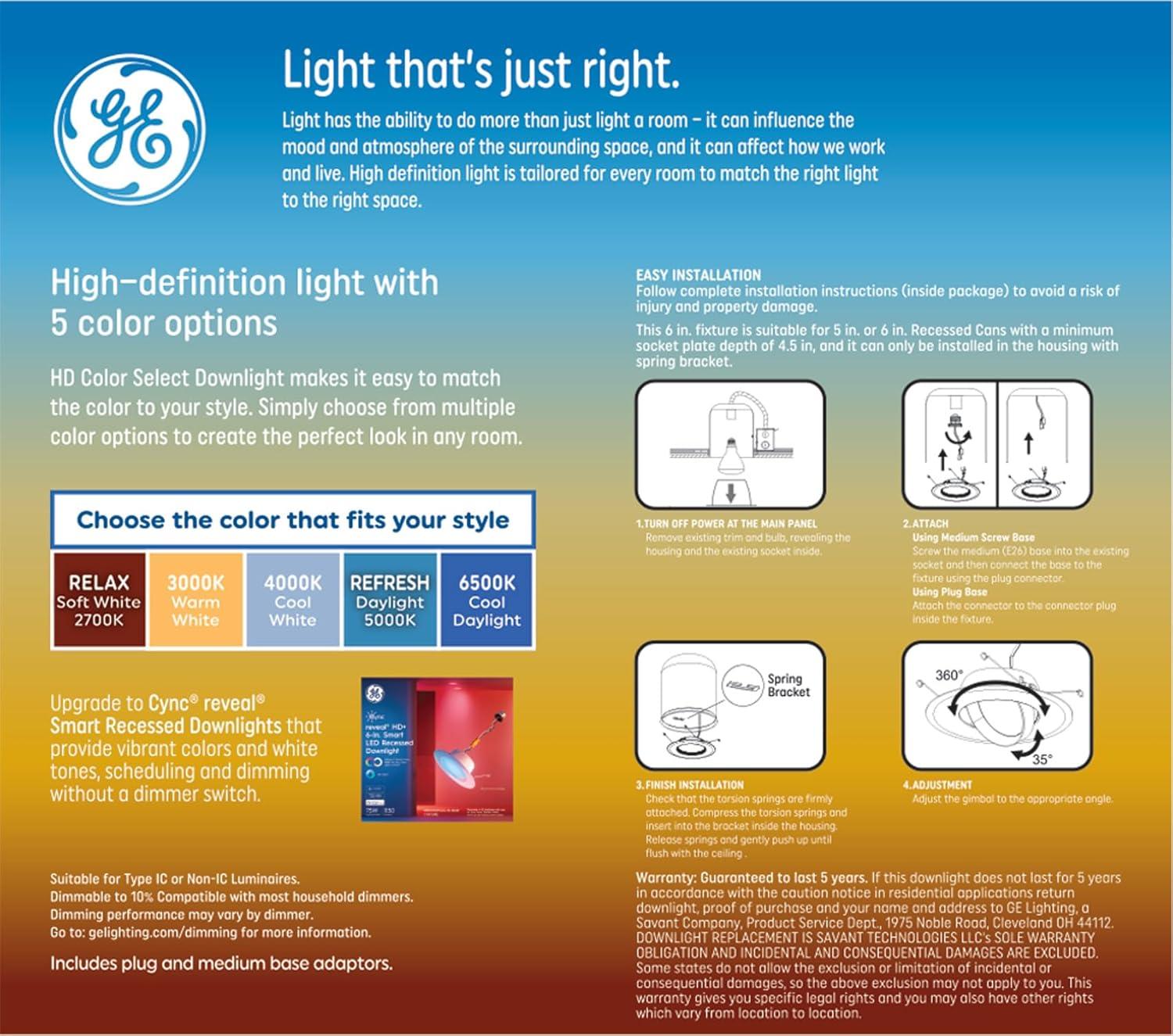 imageGE Color Select LED Recessed Downlight Fixture RS6 Indoor Floodlight 6Inch Multiple Color Temperatures 75 Watt Replacement 3 Pack1150 Lumens  Swivel Head