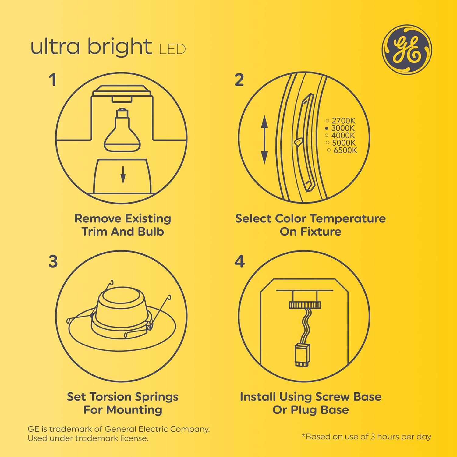 imageGE Color Select LED Recessed Downlight Fixture RS6 Indoor Floodlight 6Inch Multiple Color Temperatures 75 Watt Replacement 3 Pack2200 Lumens