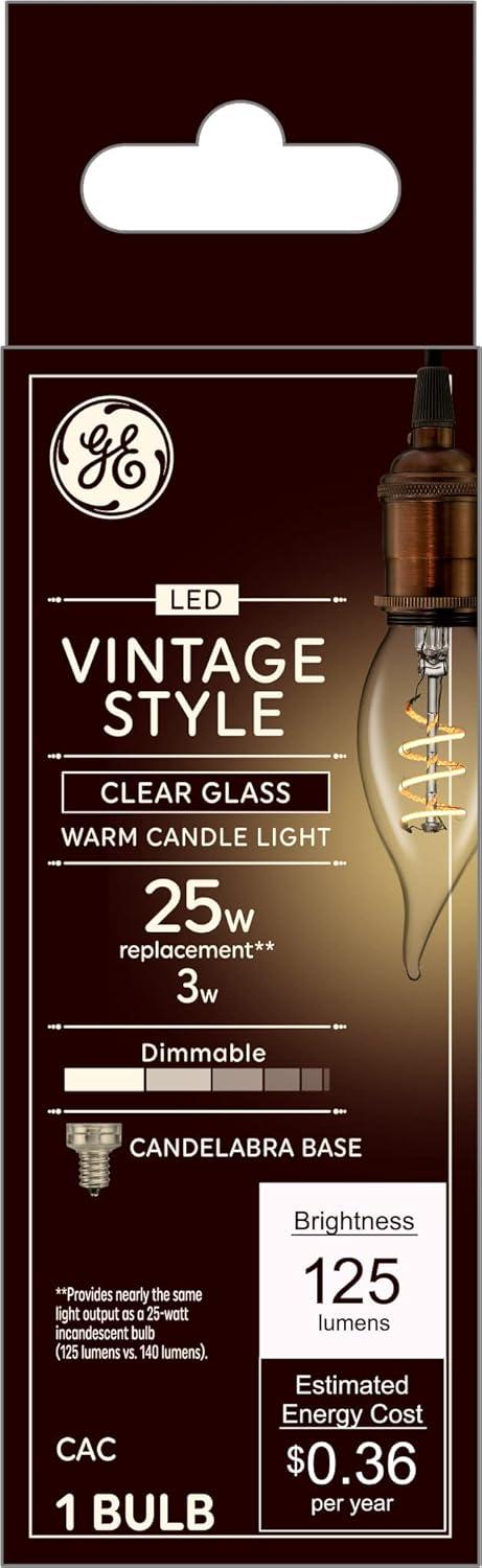 imageGE Vintage Style LED Light Bulb 25 Watts Clear Finish Warm Candle Light Decorative Bulbs Small Base 1 Pack