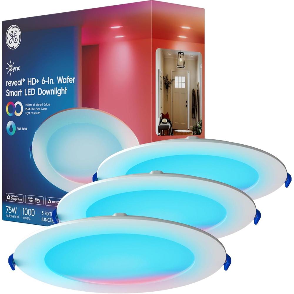 imageCync GE Reveal Smart LED Recessed Downlight Color Changing WiFi Light Matter Compatible Compatible with Alexa and Google Home 6in 2Pack1000 Lumens