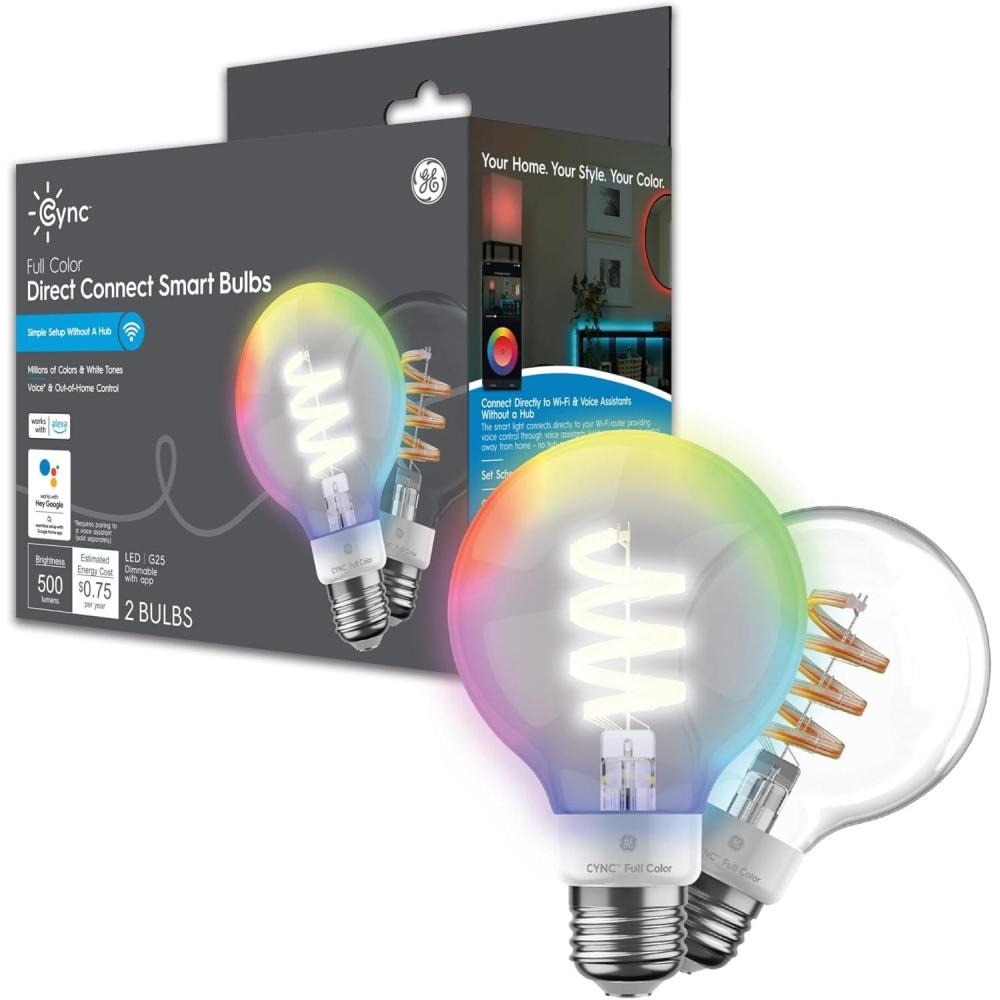 imageCync GE Smart LED Light Bulbs G25 Globe Bulb Room Dcor Aesthetic Color Changing Light Bulbs 60W Equivalent Works with Amazon Alexa and Google Home 2 Packfull Color
