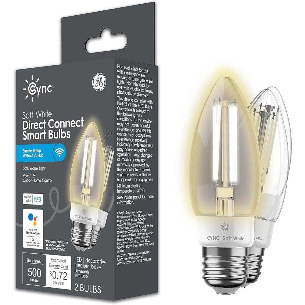 imageGE CYNC Smart LED Light Bulb B11 Candle Light Bulb Works with Amazon Alexa and Google Home WiFi Light 60W Equivalent Soft White Small Base Pack of 4Medium Base