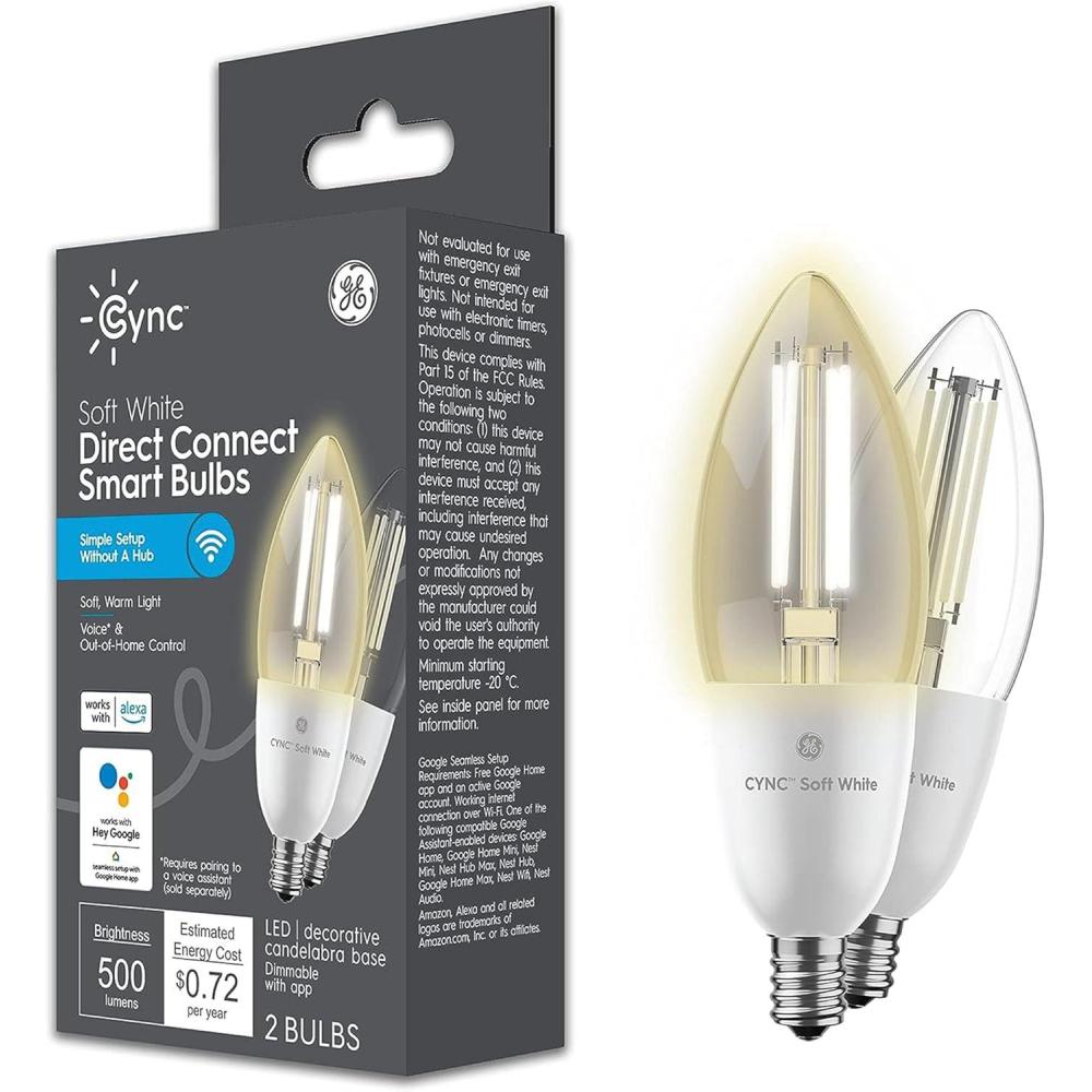 imageGE CYNC Smart LED Light Bulb B11 Candle Light Bulb Works with Amazon Alexa and Google Home WiFi Light 60W Equivalent Soft White Small Base Pack of 4Small Base
