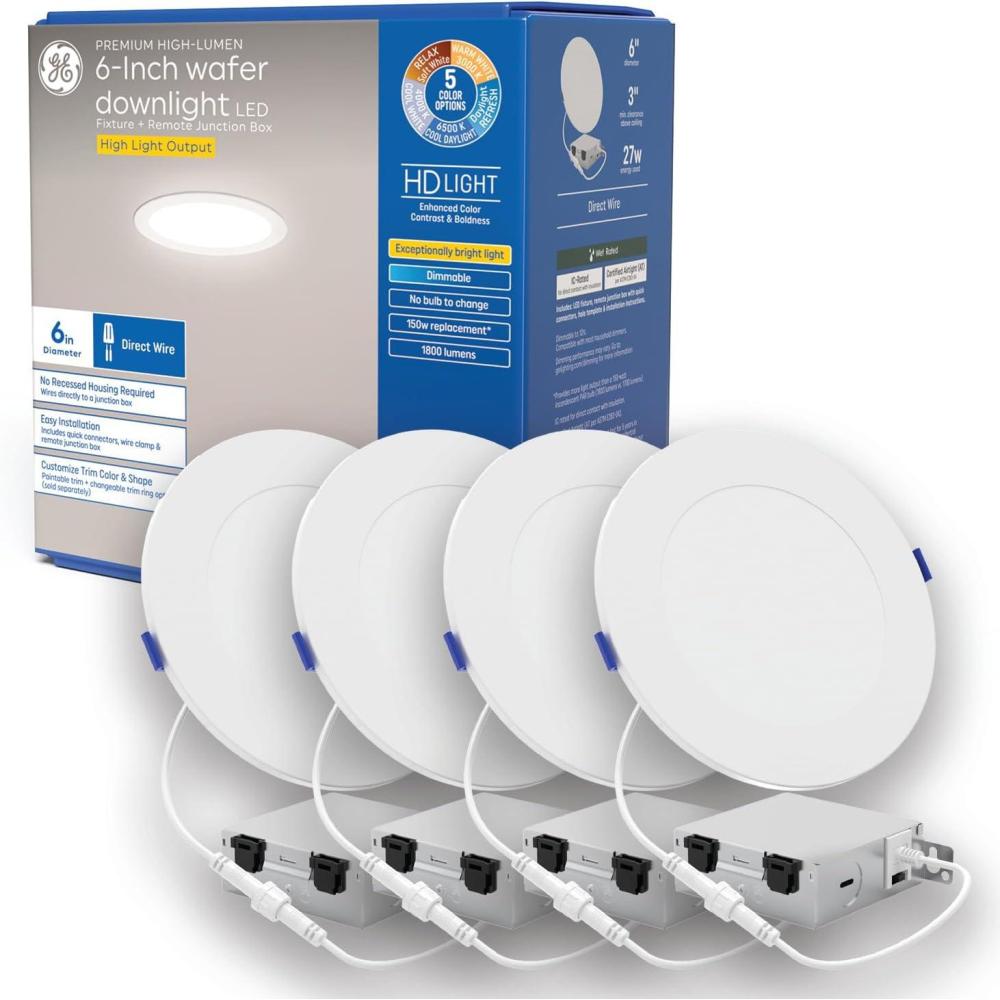 imageGE Color Select LED Recessed Downlight Fixture RS6 Indoor Floodlight 6Inch Multiple Color Temperatures 75 Watt Replacement 3 Pack1800 Lumens