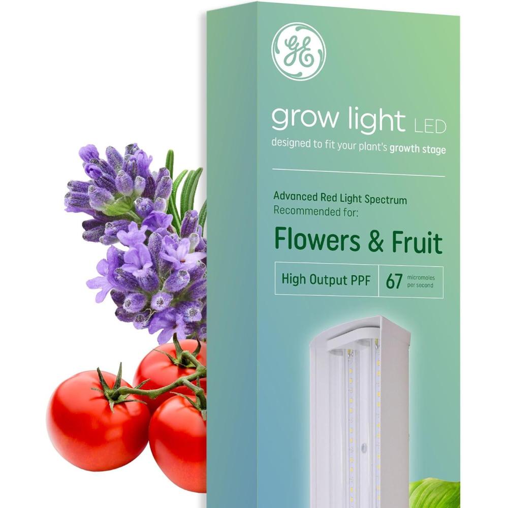 imageGE LED Grow Light for Indoor Plants Integrated LED Light Fixture for Flowers and Fruit Advanced Red Light Spectrum 25000 Hours Lifespan 67 PPF 24 Inches 1 Pack Packaging May VaryFlowers  Fruits