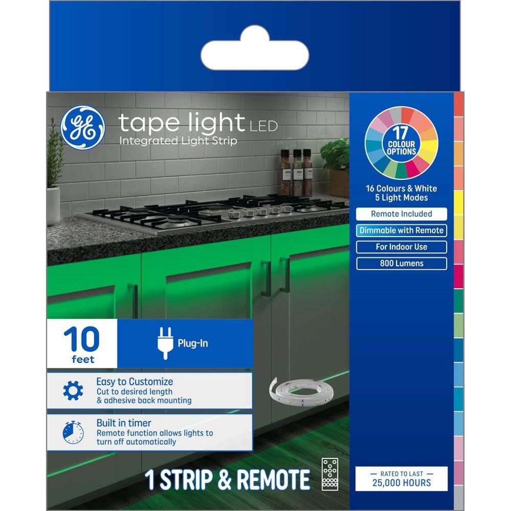 imageGE LED Tape Light Color Changing Plugin Light Fixture with Remote No App or WiFi Required 12in 4 Pack10 ft 1 pack