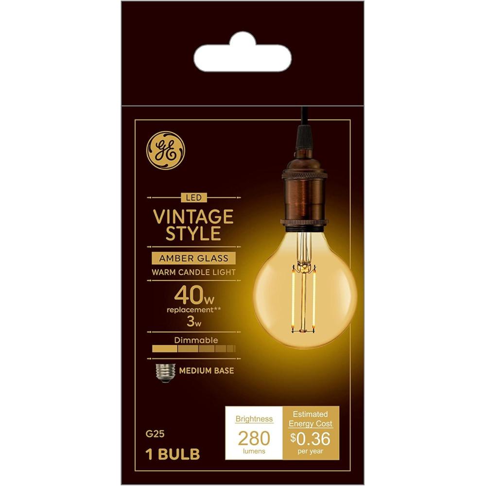 imageGE Vintage Style LED Light Bulb 40 Watt Amber Finish G25 Globe Bulb 1 Pack