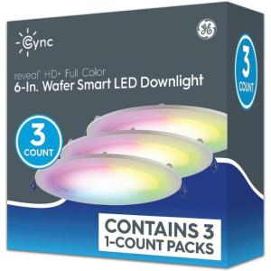 Cync GE Reveal HD+ Wafer Smart LED Downlight Fixture, Full Color Changing Lights, WiFi and Bluetooth LED Lights, 760 Lumens, Works with Google Home and Amazon Alexa, 4 Inches (2 Pack)(6in – 3pk)