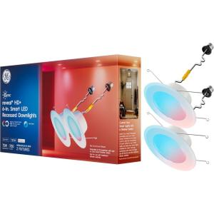 Cync GE Reveal Smart LED Recessed Downlight, Color Changing WiFi Light, Matter Compatible, Compatible with Alexa and Google Home, 6in, 2-Pack(Recessed)