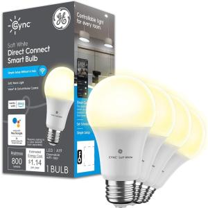 GE CYNC A19 Smart LED Light Bulbs, Soft White, Bluetooth and WiFi Light Bulbs, 60W Equivalent, Work with Amazon Alexa and Google Home (4 Pack)(4 Pack)