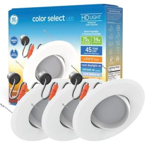 GE Color Select LED Recessed Downlight Fixture, RS6 Indoor Floodlight, 6-Inch, Multiple Color Temperatures, 75 Watt Replacement (3 Pack)(1150 Lumens + Swivel Head)
