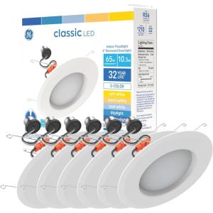 GE Color Select LED Recessed Downlight Fixture, RS6 Indoor Floodlight, 6-Inch, Multiple Color Temperatures, 75 Watt Replacement (3 Pack)(850 Lumens)