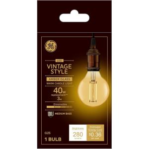 GE Vintage Style LED Light Bulb, 40 Watt, Amber Finish, G25 Globe Bulb (1 Pack)