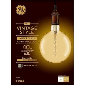 GE Vintage Style LED Light Bulb, 40 Watt, Amber Finish, G63 Large Globe Bulb (1 Pack)
