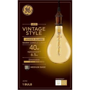 GE Vintage Style LED Light Bulb, 40 Watt, Amber Finish, PS52 Large Pear Shaped Bulb (1 Pack)(Amber)