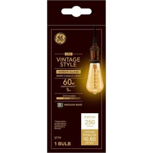 GE Vintage Style LED Light Bulbs, 60 Watt, Amber Finish, ST19 Edison Style Bulbs (6 Pack)(60 Watt)